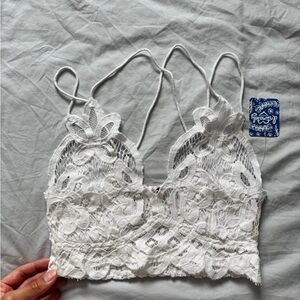 NWT Free People White Lace Bandeau floral Intimately FP Adella Longline Bralette